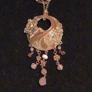 New Fashion Long Double Chain Enamel Necklace, 24”L w/ 3” ext. Goldtone
